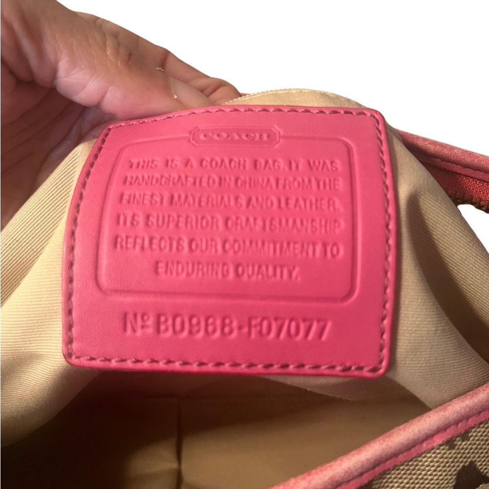 Coach Pink Signature Khaki Canvas Leather Shoulder Bag - Picture 13 of 13